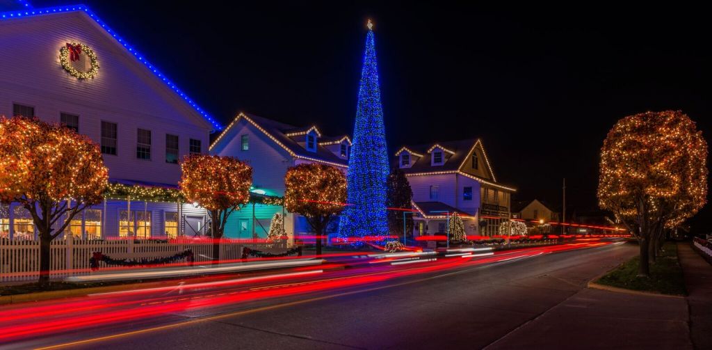 Christmas Lights decorating downtown Shipshewana, Indiana.